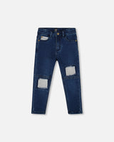 French Terry Blue Denim Pants With Contrasting Patch-0