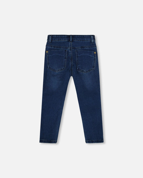 French Terry Blue Denim Pants With Contrasting Patch-2