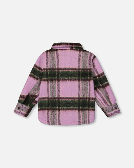 Zipped Plaid Overshirt Mauve And Green-3