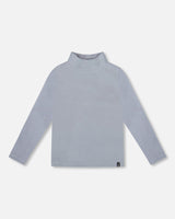 Super Soft Ribbed Mock Neck Top Blue Gray-0