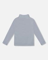 Super Soft Ribbed Mock Neck Top Blue Gray-2