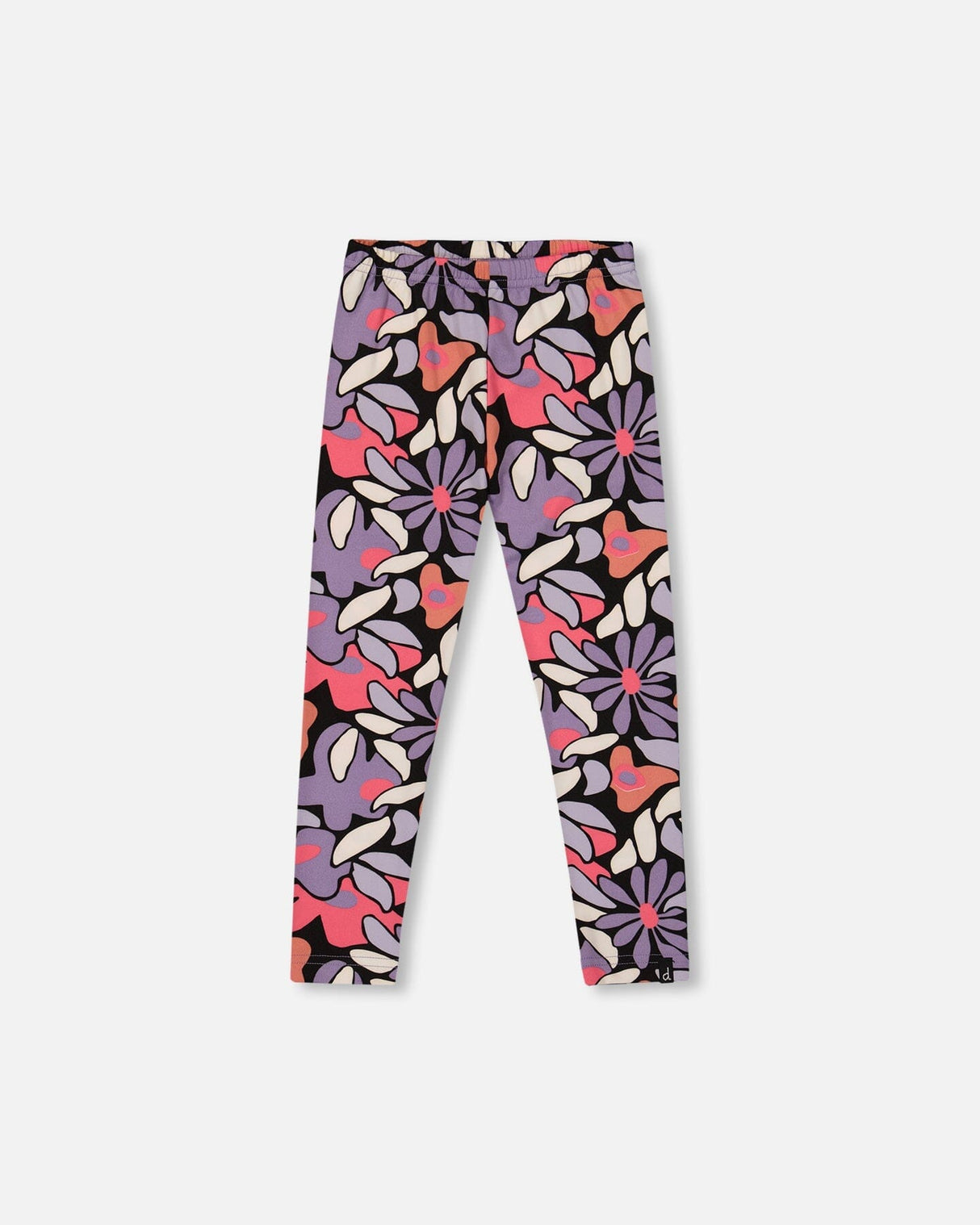 Stretch Jersey Leggings Black Retro Flower Print-0