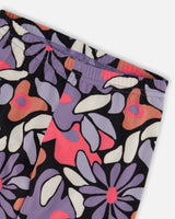 Stretch Jersey Leggings Black Retro Flower Print-3