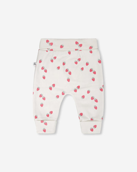 Cotton Jersey Evolutive Pants White Printed Strawberries-1