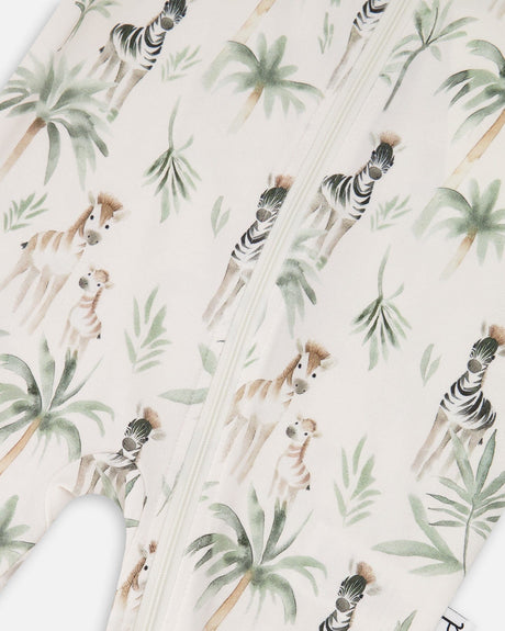 Organic Cotton Jersey One-Piece Pyjama Beige Zebra Print-2