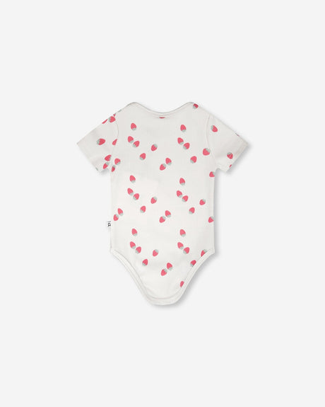 Evolutive Cotton Rib Jersey Onesie White Printed Strawberries-2