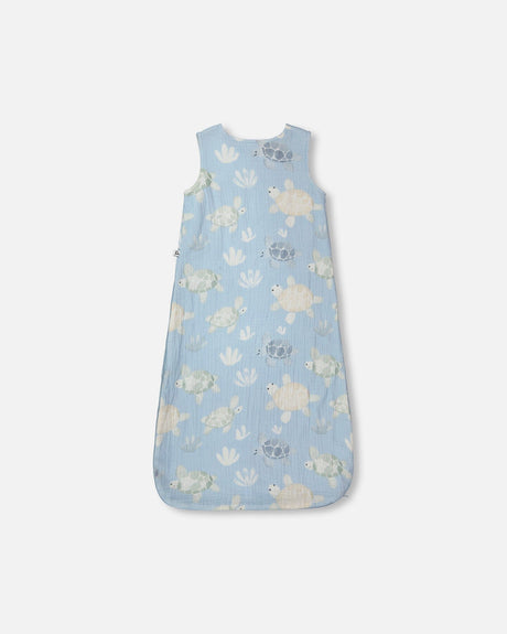 Cotton Jersey Muslin Sleep Sack Blue Turtle Print-1