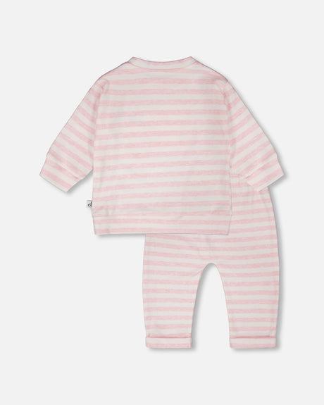 Cotton Jersey Top And Pants Set White And Pink Stripes-2