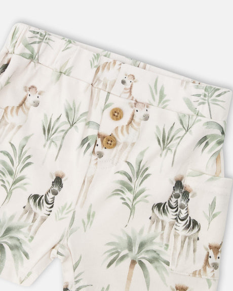 Cotton Rib Jersey T-Shirt And Organic Cotton Jersey Short Set Caramel And Beige Zebra Print-4