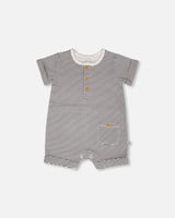 Cotton Jersey Romper Black And Off White Stripes-0