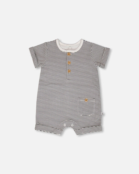 Cotton Jersey Romper Black And Off White Stripes-0