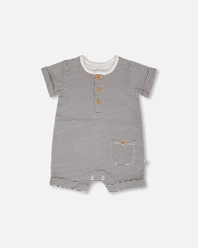 Cotton Jersey Romper Black And Off White Stripes-0
