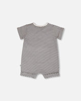 Cotton Jersey Romper Black And Off White Stripes-1