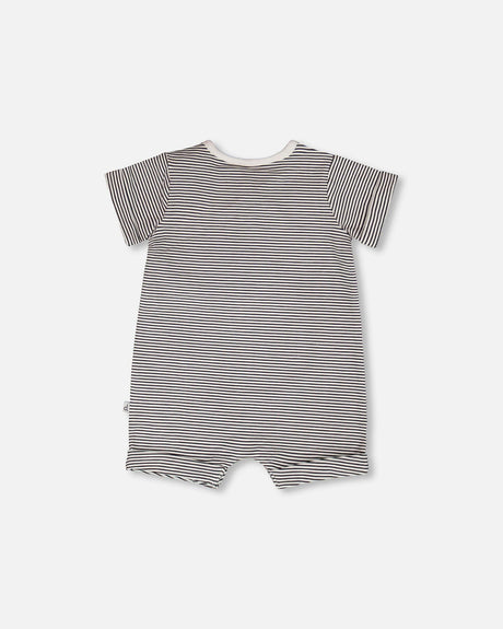 Cotton Jersey Romper Black And Off White Stripes-1