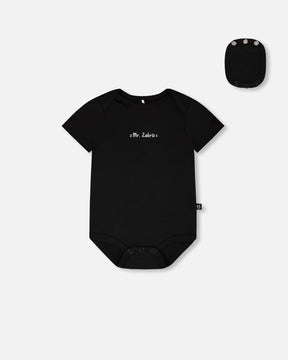 Evolutive Organic Cotton Jersey "Mister Zebra" Onesie Black-0