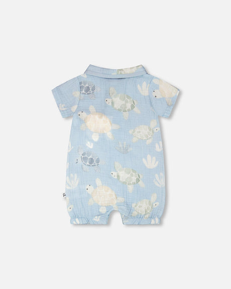 Muslin Romper Blue Turtle Print-3