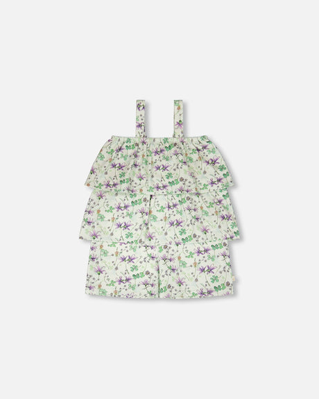 Jersey Romper With Tiers Green Printed Flowers-0
