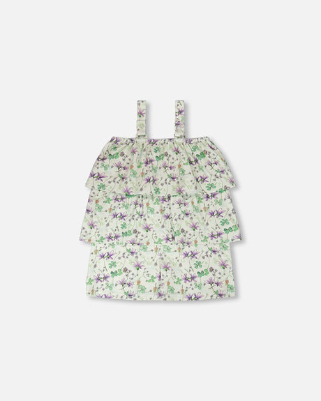 Jersey Romper With Tiers Green Printed Flowers-4