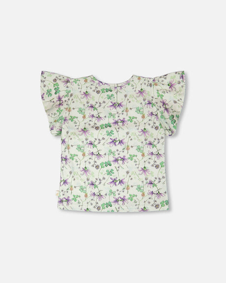 Jersey T-Shirt Green Printed Flowers-2