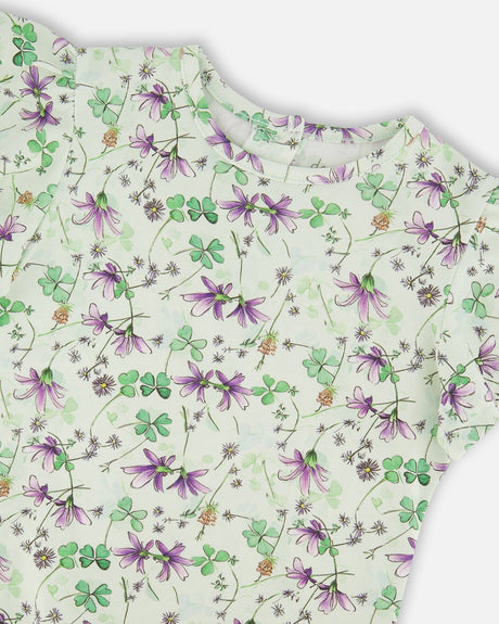 Jersey T-Shirt Green Printed Flowers-3