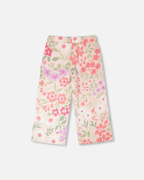 French Terry Pants Pink Printed Flowers-2