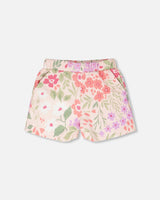 French Terry Shorts Pink Printed Flowers-0