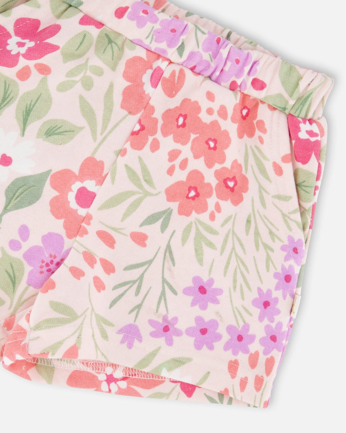 French Terry Shorts Pink Printed Flowers-4