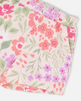 French Terry Shorts Pink Printed Flowers-4