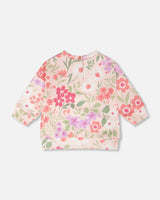 French Terry Sweatshirt Pink Printed Flowers-3