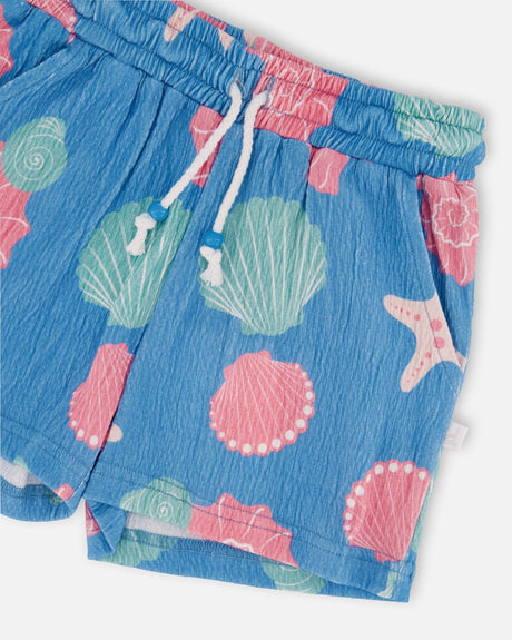 Crinkle Jersey Shorts Blue Shell Print-3