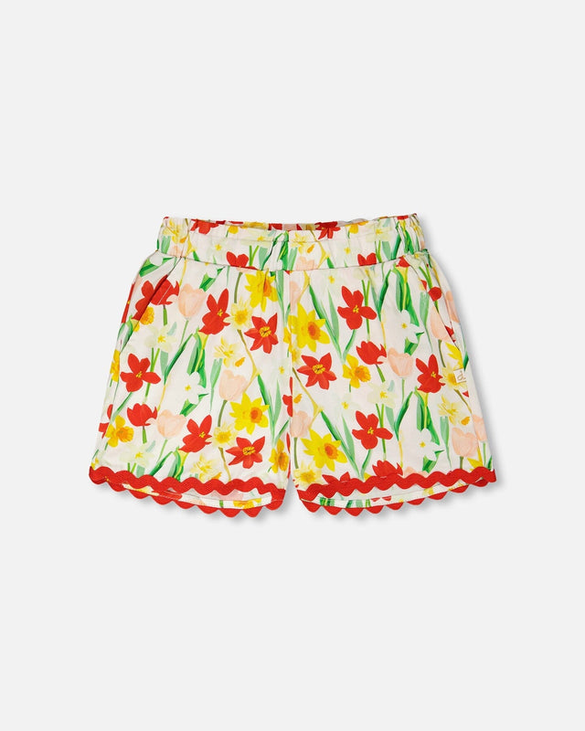 Viscose Shorts White Daffodil Print-0