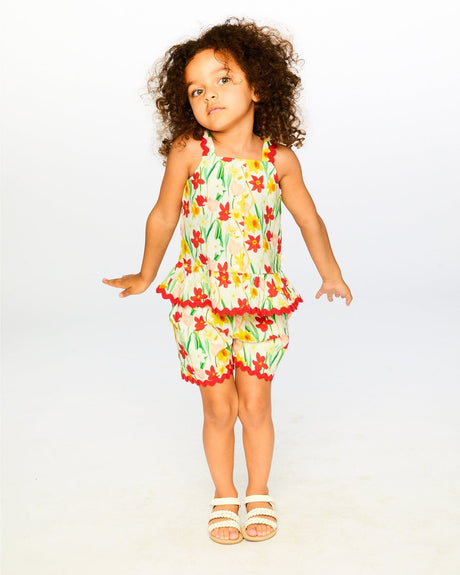 Viscose Shorts White Daffodil Print-2