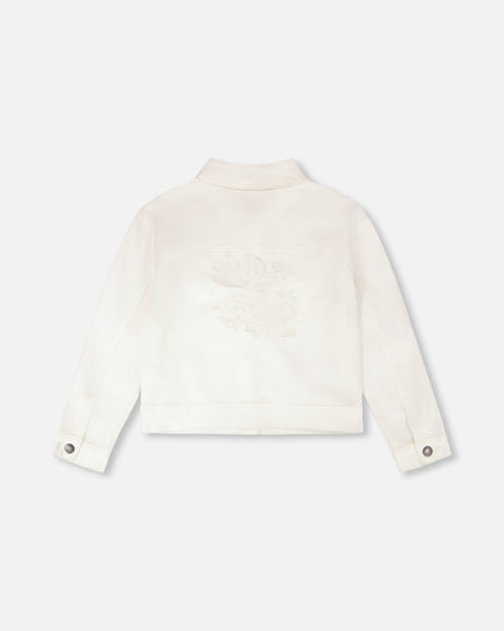 White Denim Jacket With Embroidery-3