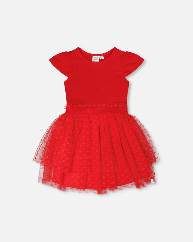 Bi-Material Dress Red-0