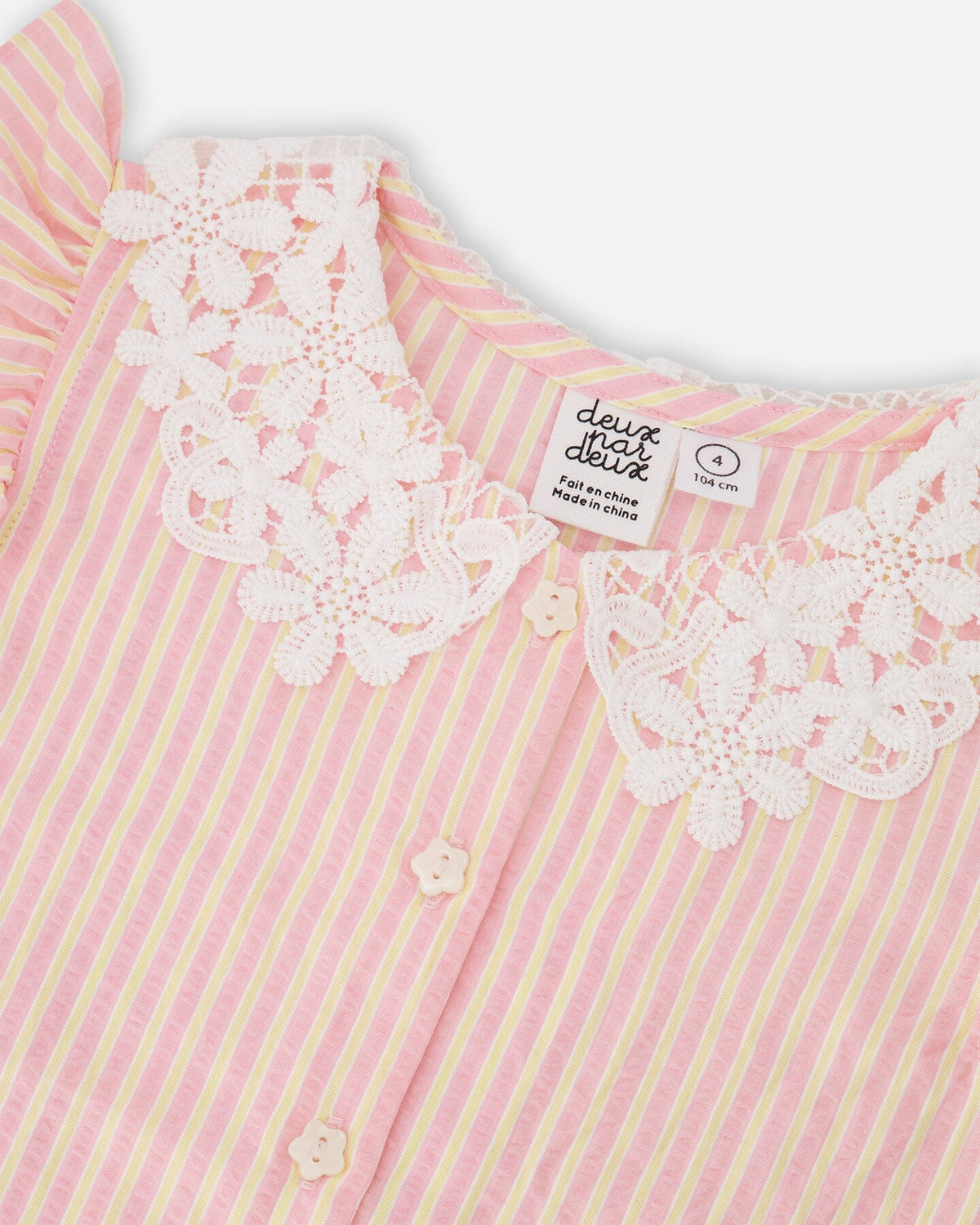 Deux par Deux Sleeveless Shirt Pink And Yellow Stripes With Crochet Collar