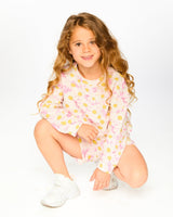 French Terry Shorts Pink Printed Daisies-2