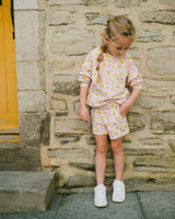 French Terry Shorts Pink Printed Daisies-1