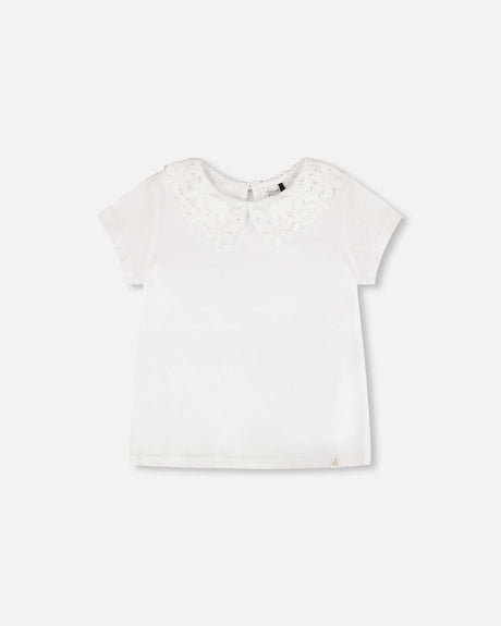 T-Shirt With Crochet Peter Pan Collar White-0