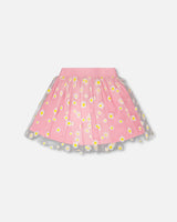 Mesh And Crinkle Jersey Skirt Pink-0