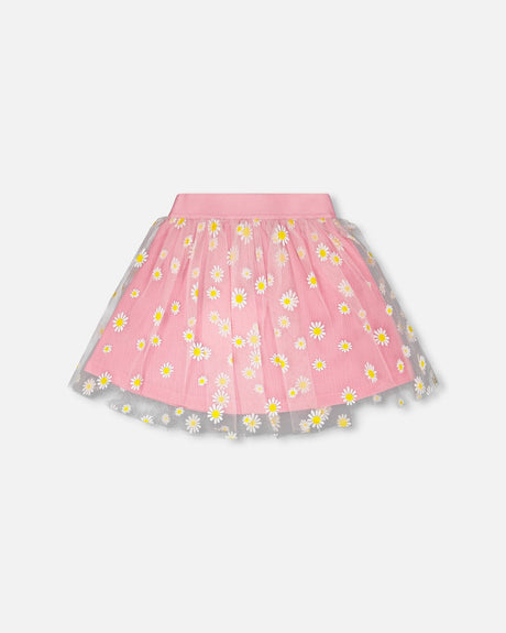 Mesh And Crinkle Jersey Skirt Pink-0