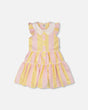 Sleeveless Dress With Crochet Peter Pan Collar Pink And Yellow Stripes-0