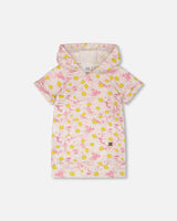 French Terry Hooded Dress Pink Printed Daisies-0