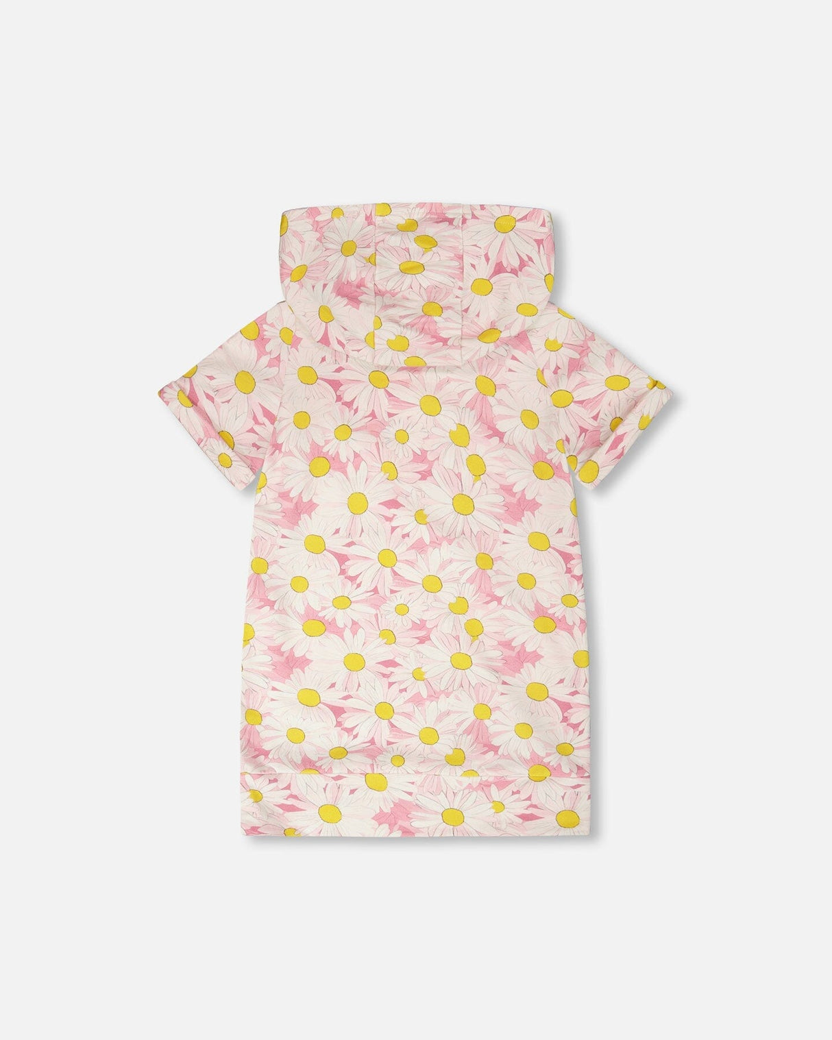 French Terry Hooded Dress Pink Printed Daisies-2