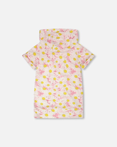 French Terry Hooded Dress Pink Printed Daisies-2