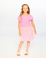 Mesh And Crinkle Jersey Dress With Smocking Pink-1