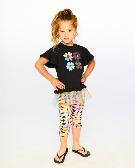 Viscose Leggings Black Printed Flowers-1