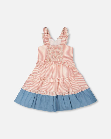 Poplin And Chambray Dress Off White And Pink Stripes-2