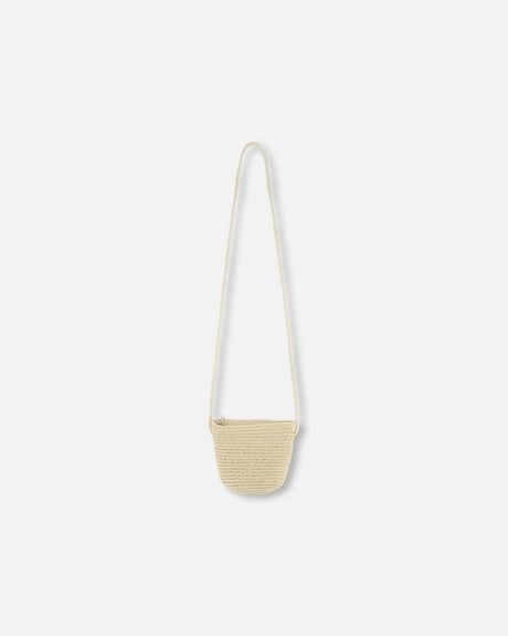 Flower Straw Purse Beige-3