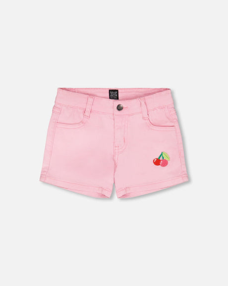 Pink Denim Shorts With Embroidery-0