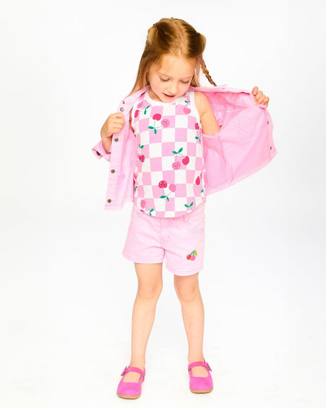 Pink Denim Shorts With Embroidery-1